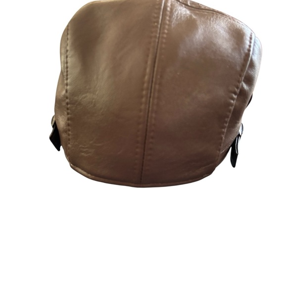 Cabbie Newsboy Faux Leather Vegan Patchwork Hat OS  Dk Brown Black Adjustable - Picture 4 of 7